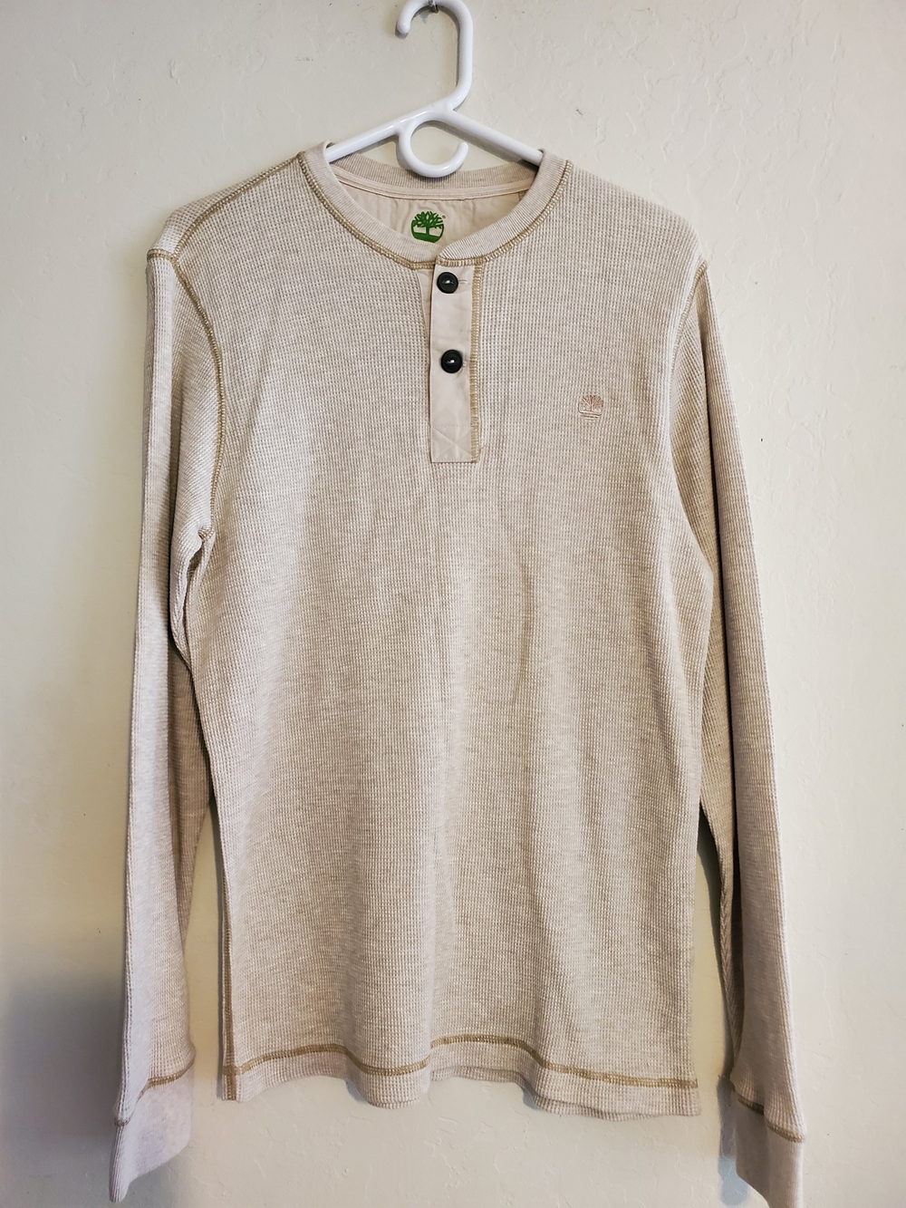 Timberland Men's Waffle Knit Henley Thermal Neutral Beige Long-Sleeve